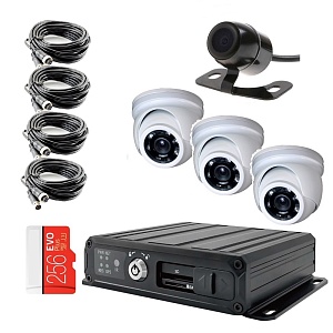 Комплект видеонаблюдения на транспорт с 1 SD картой на 4 камеры